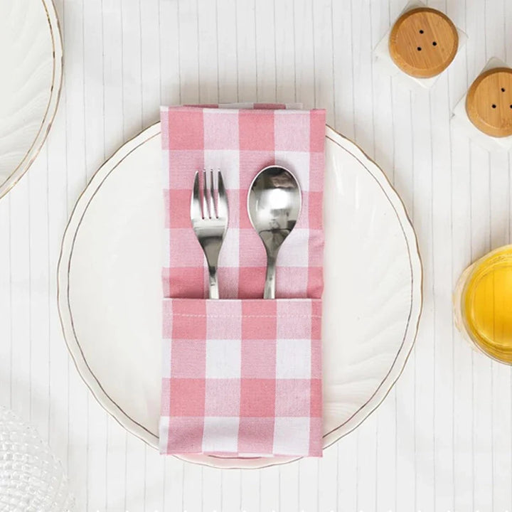 Rosa Rutete Servietter Polyester Vaskbare Bord Dinning Servietter | Luvikno
