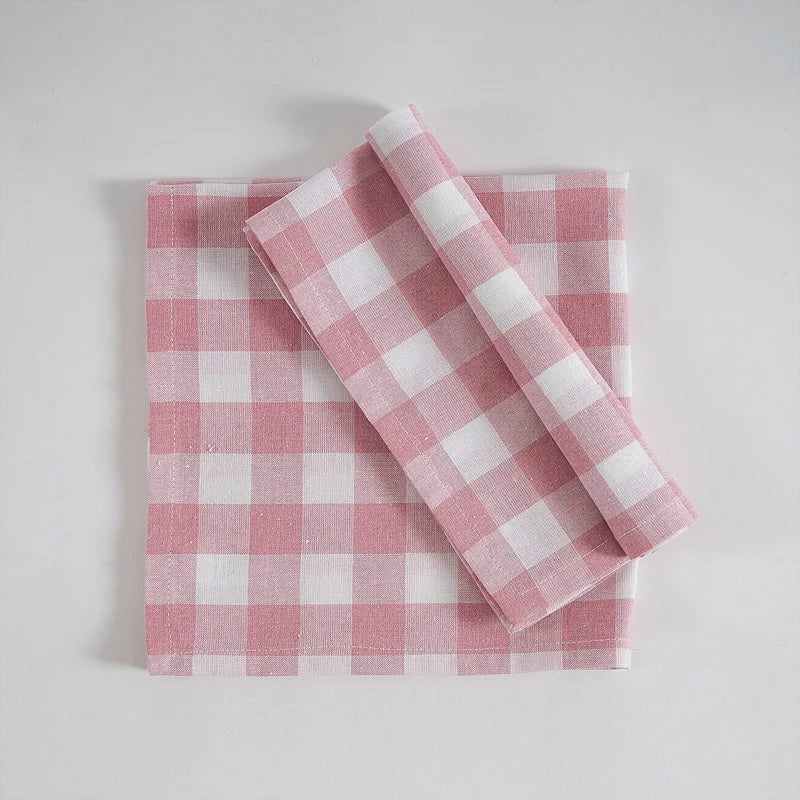 Rosa Rutete Servietter Polyester Vaskbare Bord Dinning Servietter | Luvikno