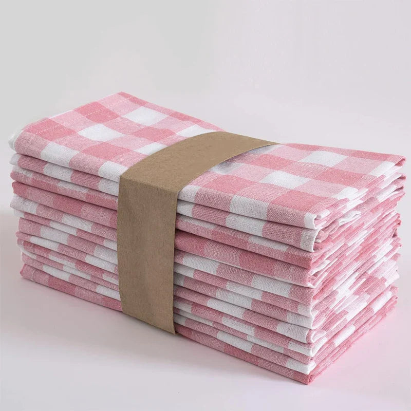 Rosa Rutete Servietter Polyester Vaskbare Bord Dinning Servietter | Luvikno