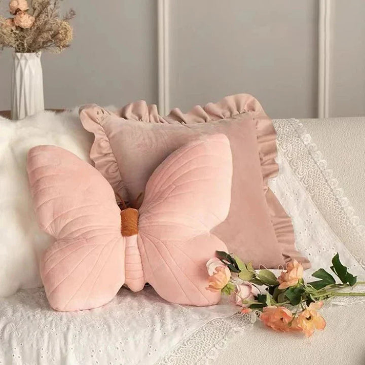 Rosa Plys Sommerfuglpute for Sofa og Soverom | Luvikno