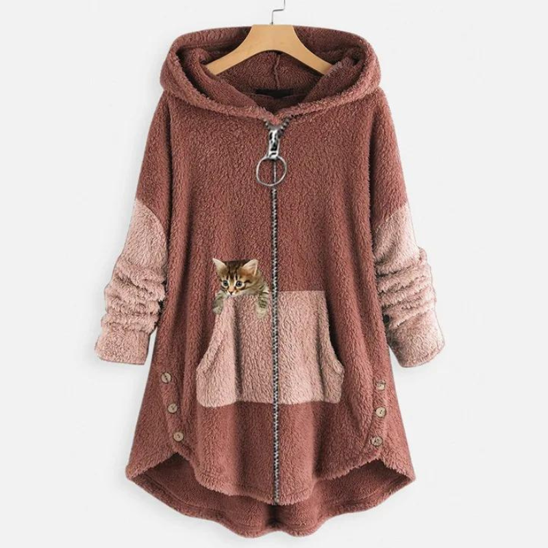 Luvik | Pitkähihainen Fleece Huputettu Takki Vetoketjulla