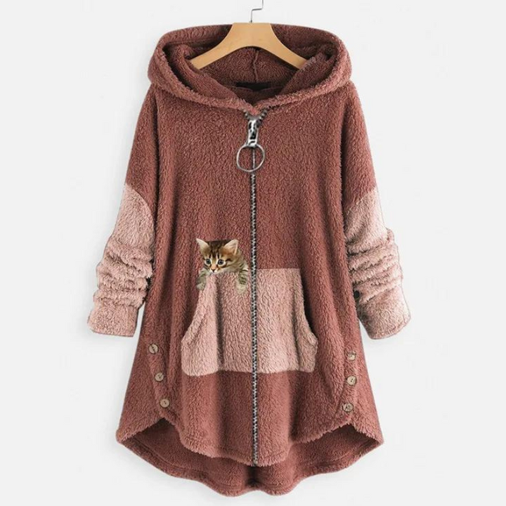 Luvik | Pitkähihainen Fleece Huputettu Takki Vetoketjulla