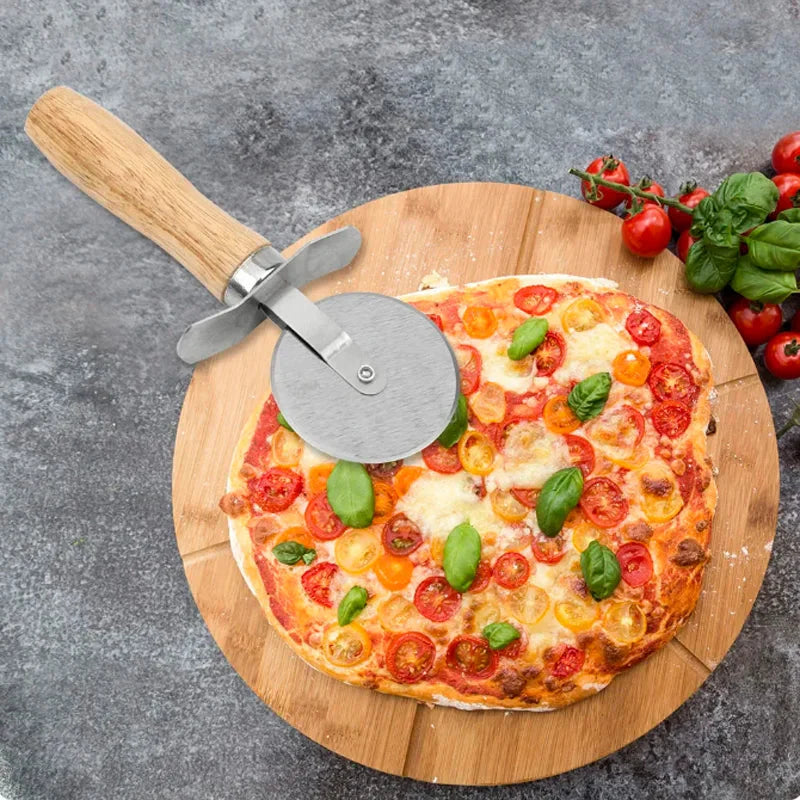 Pizza Cutter Trehåndtak Bakverk Skjærer Skjærehjul Skiver | Luvikno