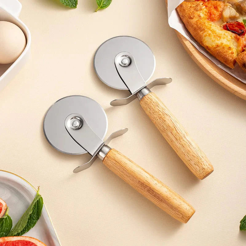 Pizza Cutter Trehåndtak Bakverk Skjærer Skjærehjul Skiver | Luvikno