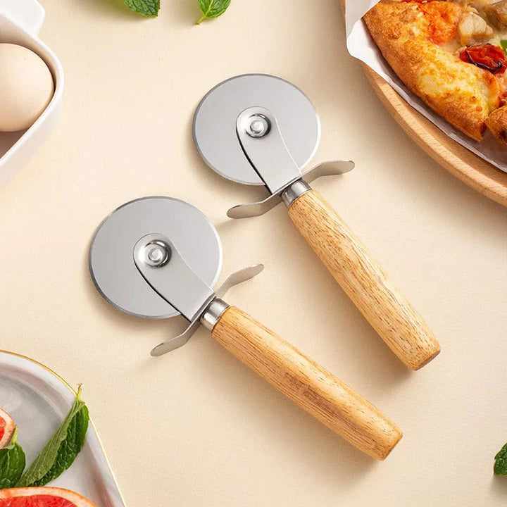 Pizza Cutter Trehåndtak Bakverk Skjærer Skjærehjul Skiver | Luvikno