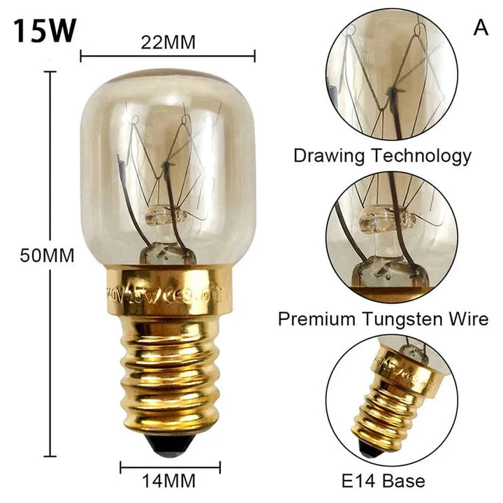 220V Høytemperaturpære 15W 25W E14 300 Grad Mikrobølgeovn Lyspære Tungsten Tråd Damplampe Pærer Salt Lyspære | Luvikno