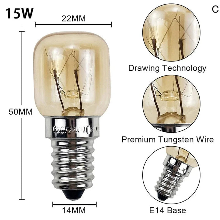 220V Høytemperaturpære 15W 25W E14 300 Grad Mikrobølgeovn Lyspære Tungsten Tråd Damplampe Pærer Salt Lyspære | Luvikno