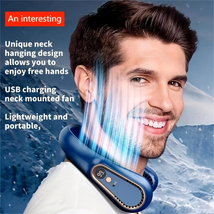 1pc Vaneless Hanging Neck Fan, Portable USB Cooler Fan Med 5 Hastigheter Og Digitale Skjerm - Super Sterk Teknologi Og Bladeless Design For Utendørsbruk | Luvikno