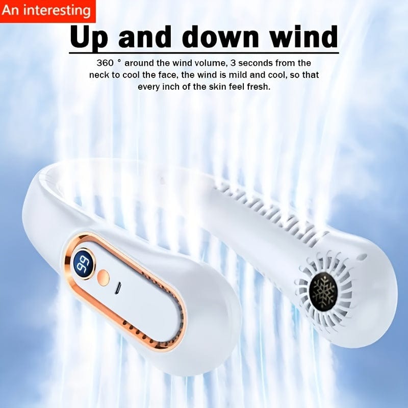 1pc Vaneless Hanging Neck Fan, Portable USB Cooler Fan Med 5 Hastigheter Og Digitale Skjerm - Super Sterk Teknologi Og Bladeless Design For Utendørsbruk | Luvikno