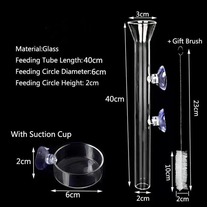 Tykk glass akvarium materielrør skål Gjennomsiktig fisketank reke snegl mat materielrør skål akvarium fiske mating tilbehør | Luvikno