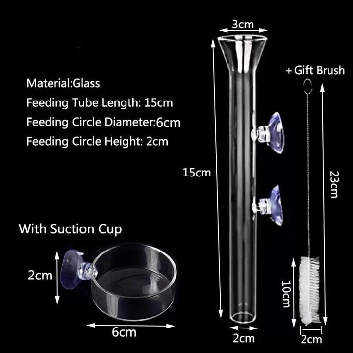 Tykk glass akvarium materielrør skål Gjennomsiktig fisketank reke snegl mat materielrør skål akvarium fiske mating tilbehør | Luvikno