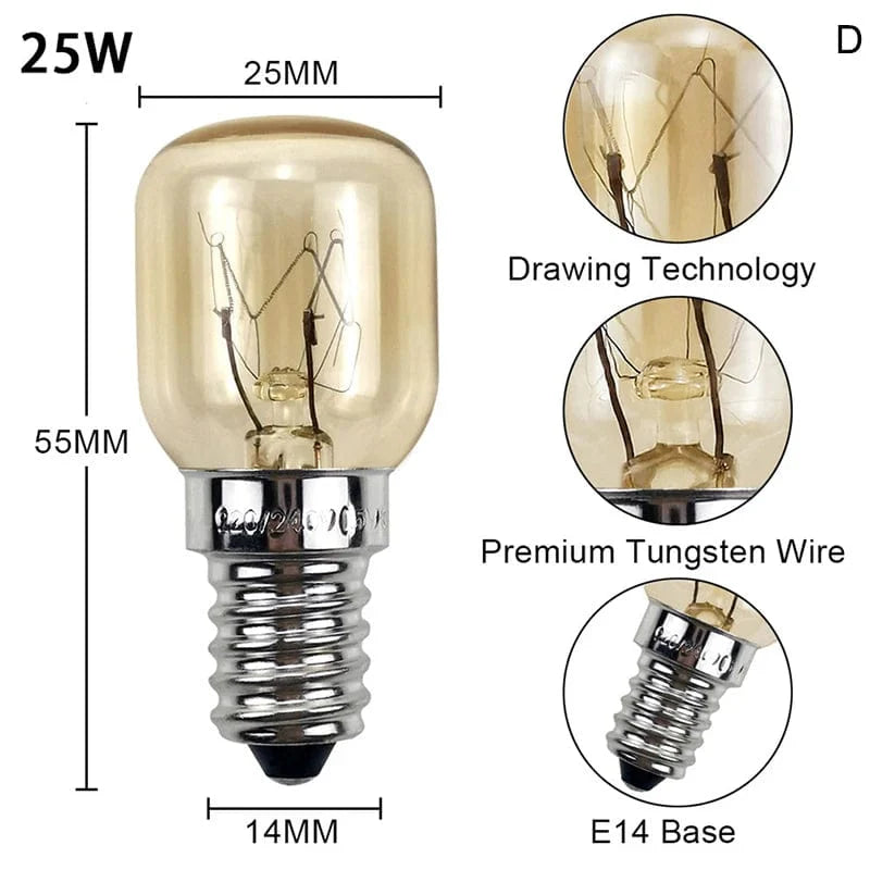 220V Høytemperaturpære 15W 25W E14 300 Grad Mikrobølgeovn Lyspære Tungsten Tråd Damplampe Pærer Salt Lyspære | Luvikno