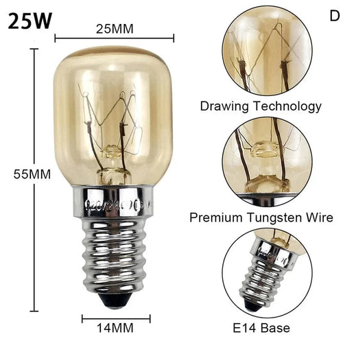 220V Høytemperaturpære 15W 25W E14 300 Grad Mikrobølgeovn Lyspære Tungsten Tråd Damplampe Pærer Salt Lyspære | Luvikno