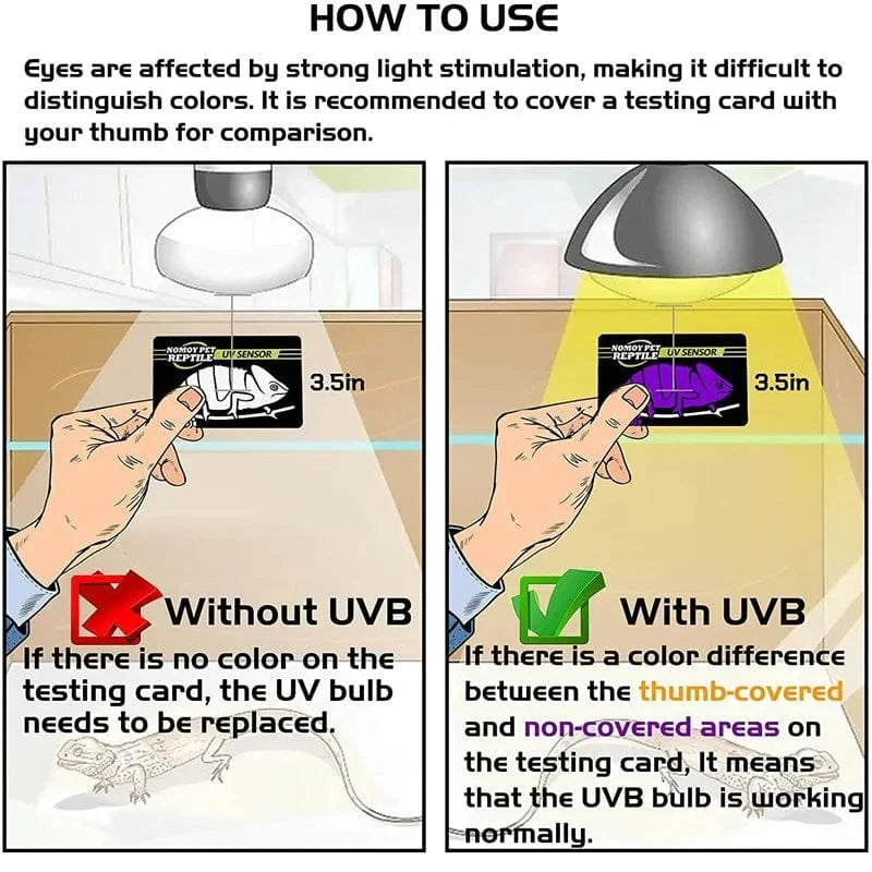 2 stk fluorescerende fargeforandringskort rept belysning UVA UVB tester testkort for rask deteksjon av UVB amfibielampe | Luvikno