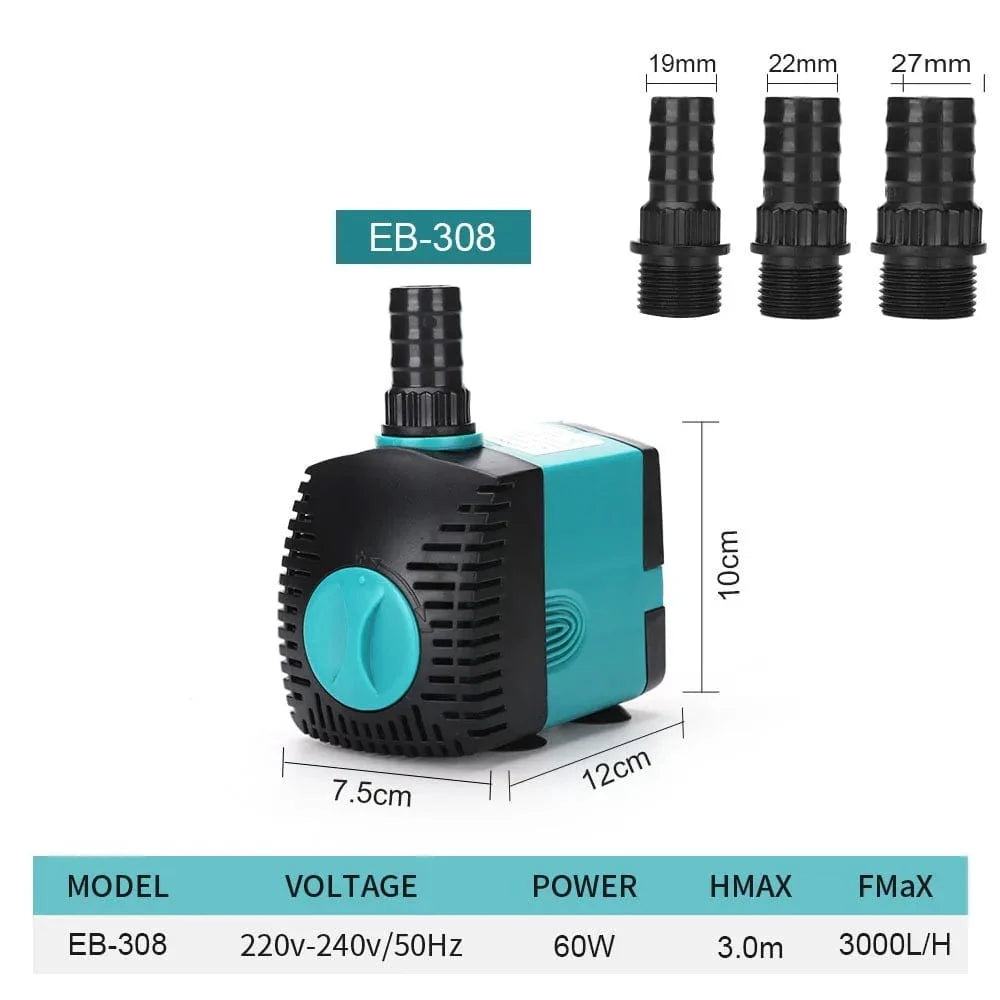 3-60W Ultra-Stille Nedsenkbar Vannpumpe Springvann Fiskedam Akvarium Vannpumpe Filter Fisketank Springvann Pumpe 220V-240V/110V | Luvikno