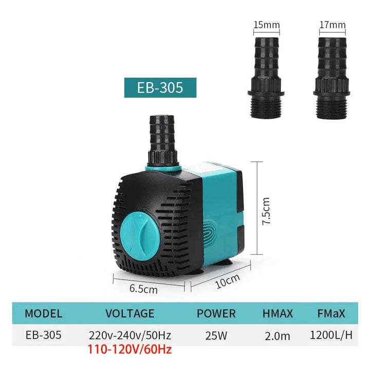 3-60W Ultra-Stille Nedsenkbar Vannpumpe Springvann Fiskedam Akvarium Vannpumpe Filter Fisketank Springvann Pumpe 220V-240V/110V | Luvikno