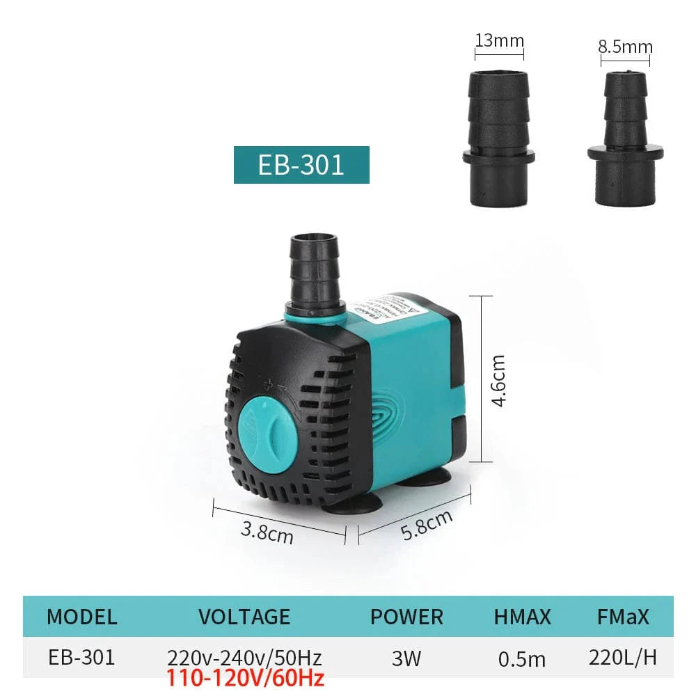 3-60W Ultra-Stille Nedsenkbar Vannpumpe Springvann Fiskedam Akvarium Vannpumpe Filter Fisketank Springvann Pumpe 220V-240V/110V | Luvikno