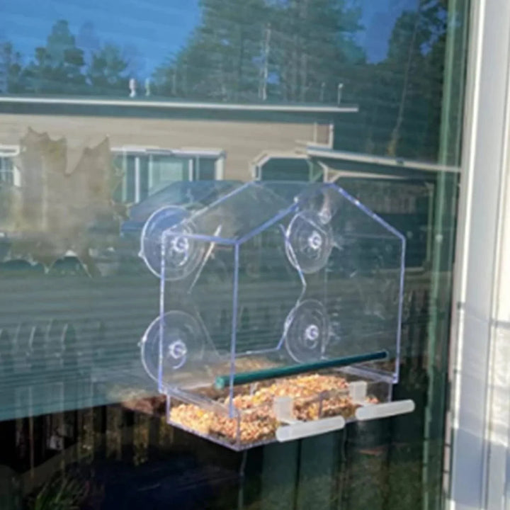 Acryl Klar Glass Vindu Bird Hanging Fôring Fuglehus Mat Fôring Hus Bord Frø Peanutt Sugekop | Luvikno
