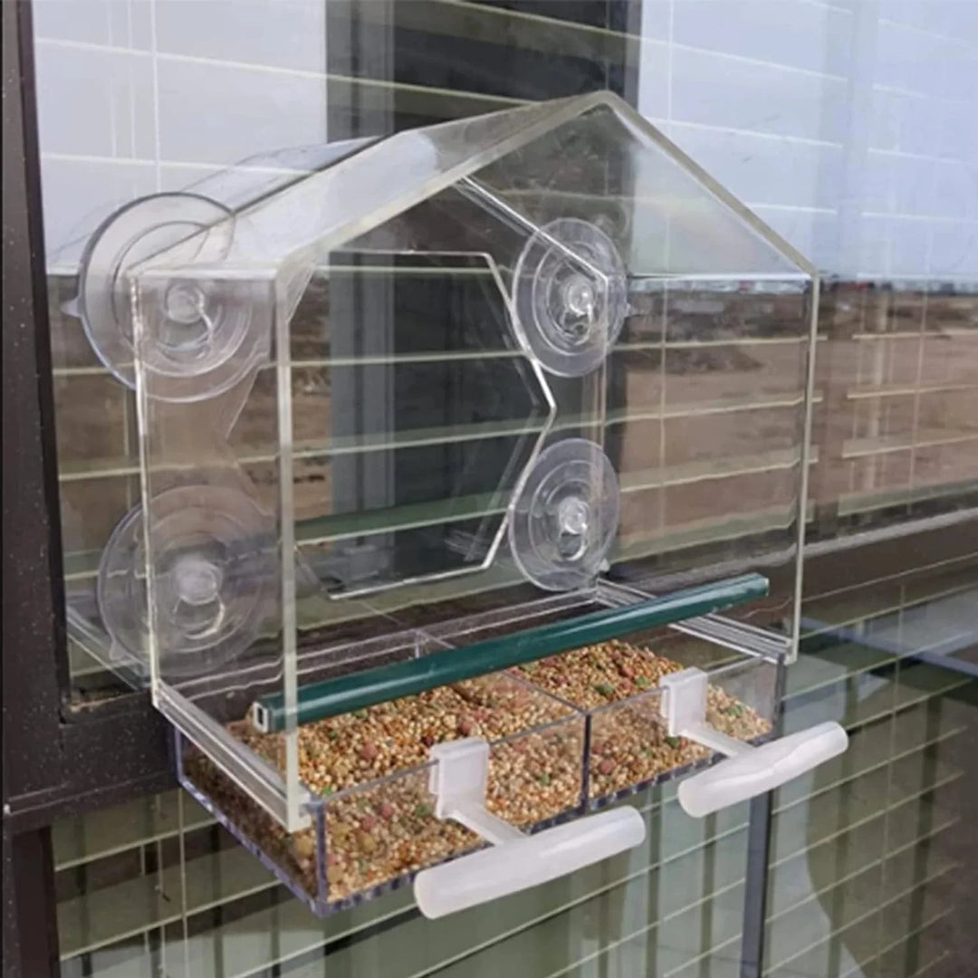 Acryl Klar Glass Vindu Bird Hanging Fôring Fuglehus Mat Fôring Hus Bord Frø Peanutt Sugekop | Luvikno