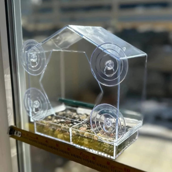 Acryl Klar Glass Vindu Bird Hanging Fôring Fuglehus Mat Fôring Hus Bord Frø Peanutt Sugekop | Luvikno