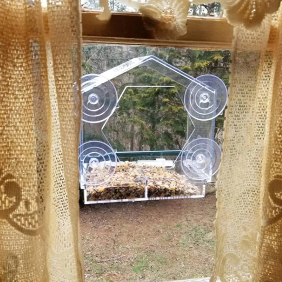 Acryl Klar Glass Vindu Bird Hanging Fôring Fuglehus Mat Fôring Hus Bord Frø Peanutt Sugekop | Luvikno