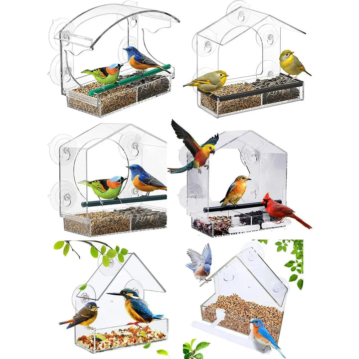 Acryl Klar Glass Vindu Bird Hanging Fôring Fuglehus Mat Fôring Hus Bord Frø Peanutt Sugekop | Luvikno