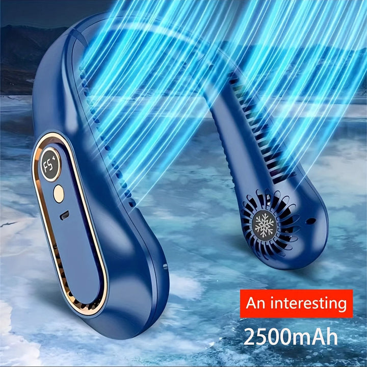 Planet Gates 1pc Vaneless Hanging Neck Fan, Portable USB Cooler Fan With 5 Speeds And Digital Display - Super Strong Technology And Bladeless Design For Outdoor Use