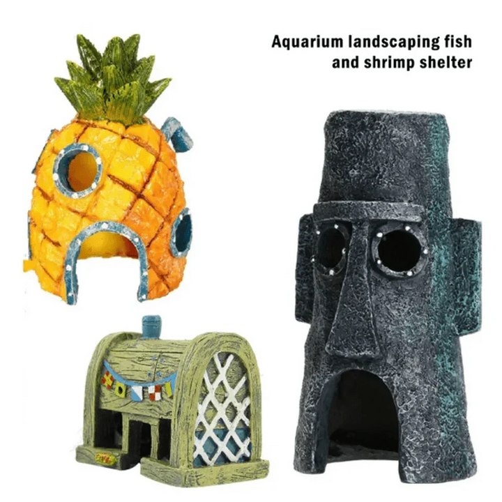 Cartoon Fish Tank Decor Figuriner Ornamenter Simulert Harpiks Ananas Hus Fiskebowl Dekorasjon Landskapsarbeid Akvarium Tilbehør | Luvikno