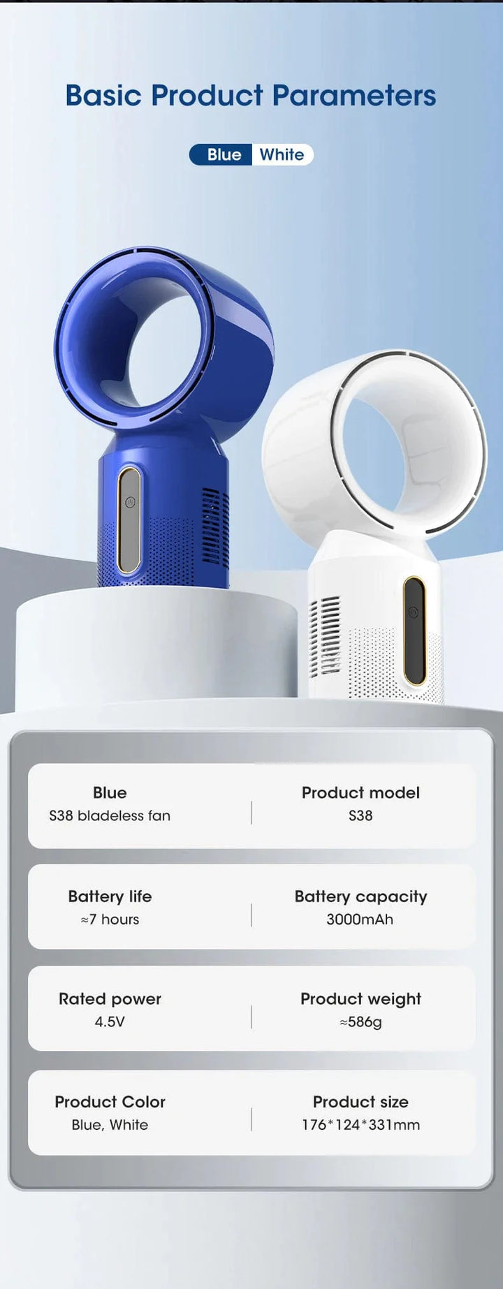 Desktop Bladeless Electric Fan Bordvifte 5-hastighets tårnvifte for baby kjøler luftkondisjonering USB oppladbar kjølevifte | Luvikno