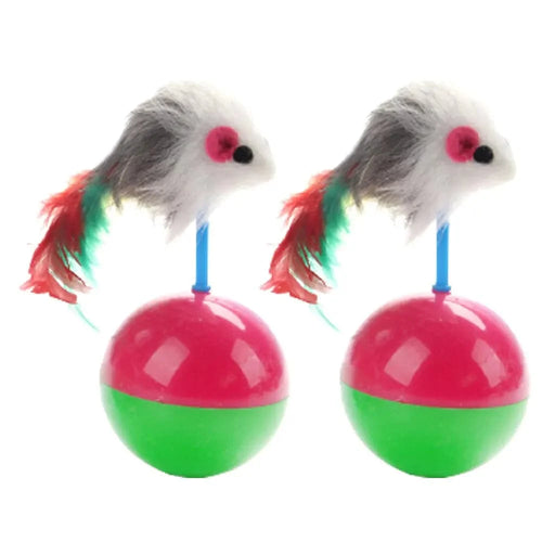 Pet Cat Toys Holdbare Fargerike Fjær Mimi Favoritt Pels Mus Tumbler Kattunge Katt Leker Spill Baller for Fange Katter Utstyr 2PCS | Luvikno