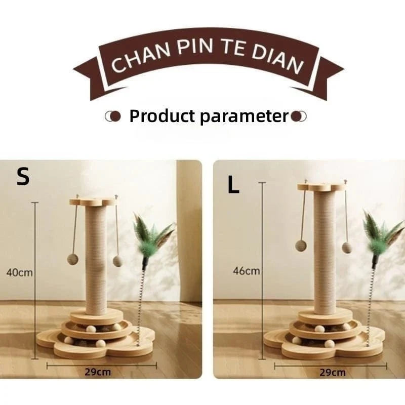 Pet Cat Toy Solid Wood Cat Turntable Funny Cat Stick Balls Durable Sisal Scratching Board Cat Supplies Cat Grab Column | Luvikno