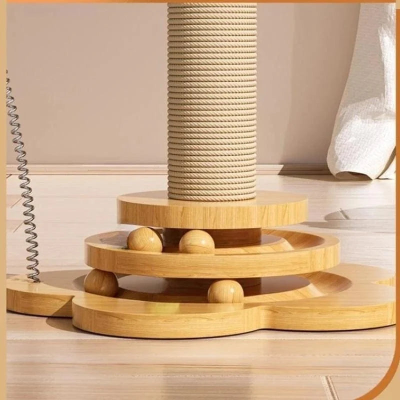 Pet Cat Toy Solid Wood Cat Turntable Funny Cat Stick Balls Durable Sisal Scratching Board Cat Supplies Cat Grab Column | Luvikno