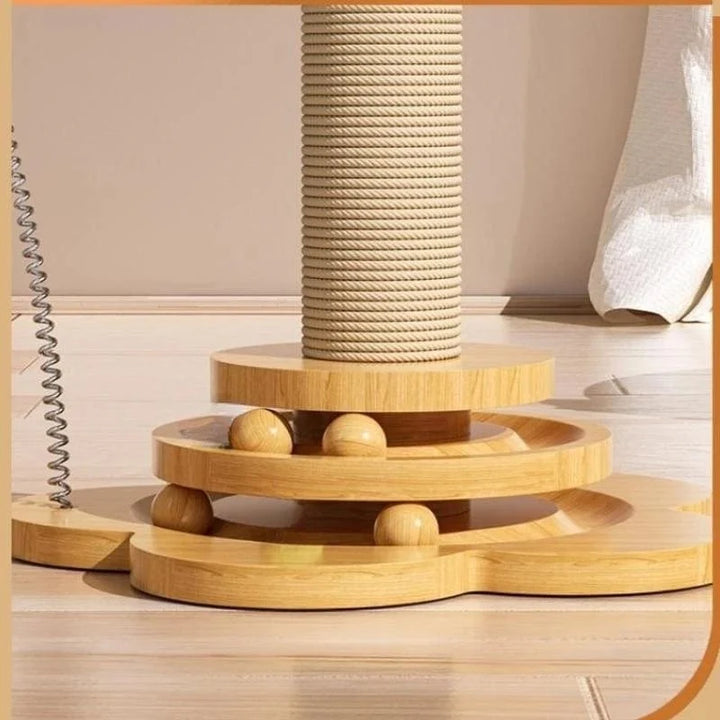 Pet Cat Toy Solid Wood Cat Turntable Funny Cat Stick Balls Durable Sisal Scratching Board Cat Supplies Cat Grab Column | Luvikno