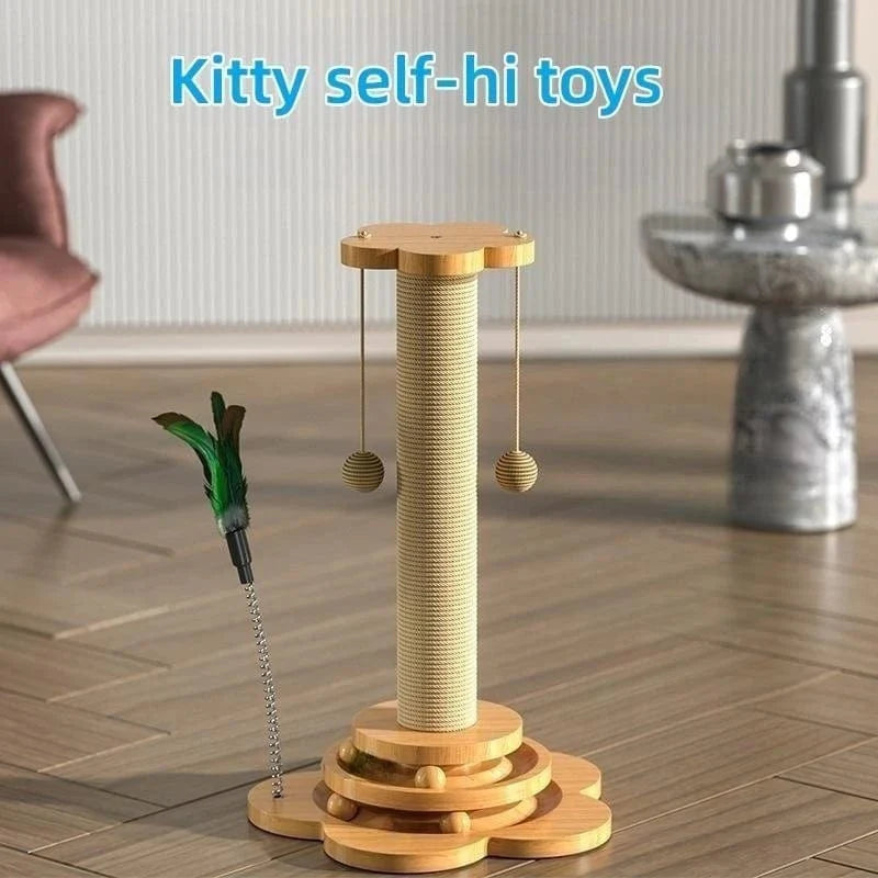 Pet Cat Toy Solid Wood Cat Turntable Funny Cat Stick Balls Durable Sisal Scratching Board Cat Supplies Cat Grab Column | Luvikno