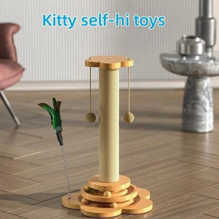 Pet Cat Toy Solid Wood Cat Turntable Funny Cat Stick Balls Durable Sisal Scratching Board Cat Supplies Cat Grab Column | Luvikno