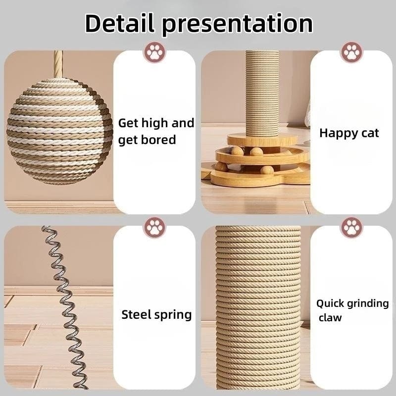 Pet Cat Toy Solid Wood Cat Turntable Funny Cat Stick Balls Durable Sisal Scratching Board Cat Supplies Cat Grab Column | Luvikno