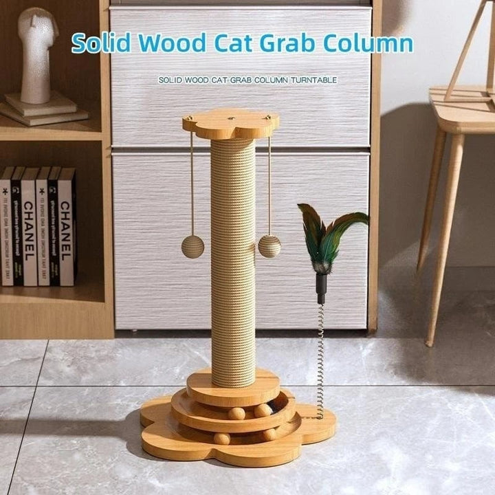 Pet Cat Toy Solid Wood Cat Turntable Funny Cat Stick Balls Durable Sisal Scratching Board Cat Supplies Cat Grab Column | Luvikno