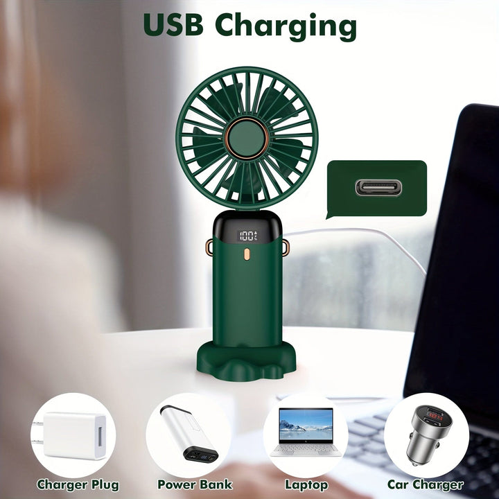 Bærbar Håndholdt Mini Vifte USB Oppladbar med LED Display 5 Hastigheter 90° Foldbar Batteridrevet for Kontor Soverom Utendørs Reise Camping Tilbake til Skolen Utstyr | Luvikno