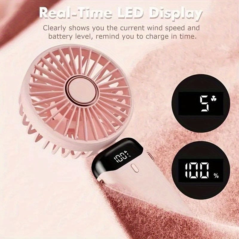 Bærbar Mini USB Vifte LED Digital Skjerm 5 Hastigheter 21t Batterilevetid Stille Drift Ideell for Sommerreiser og Husholdningsbruk | Luvikno