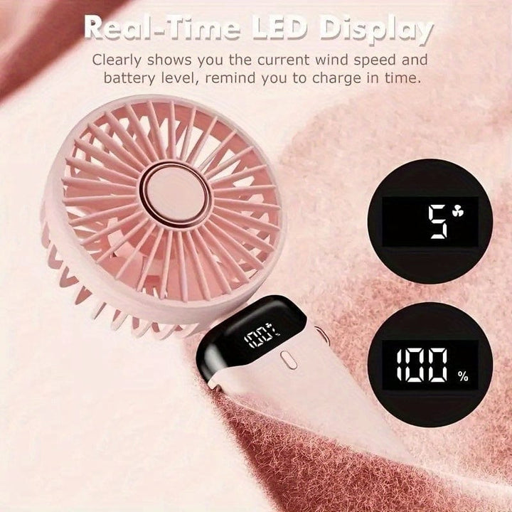 Bærbar Mini USB Vifte LED Digital Skjerm 5 Hastigheter 21t Batterilevetid Stille Drift Ideell for Sommerreiser og Husholdningsbruk | Luvikno