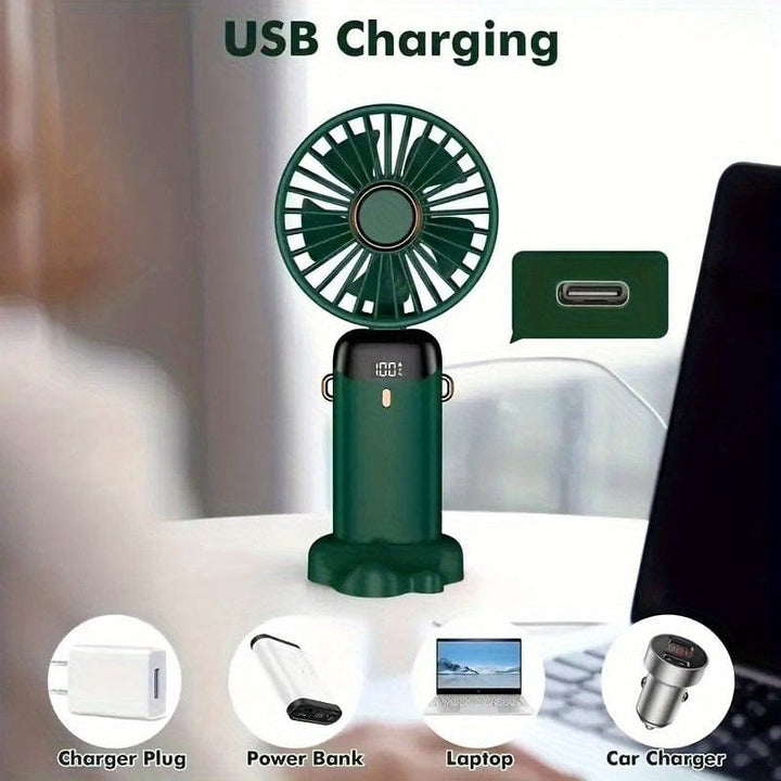Bærbar Mini USB Vifte LED Digital Skjerm 5 Hastigheter 21t Batterilevetid Stille Drift Ideell for Sommerreiser og Husholdningsbruk | Luvikno
