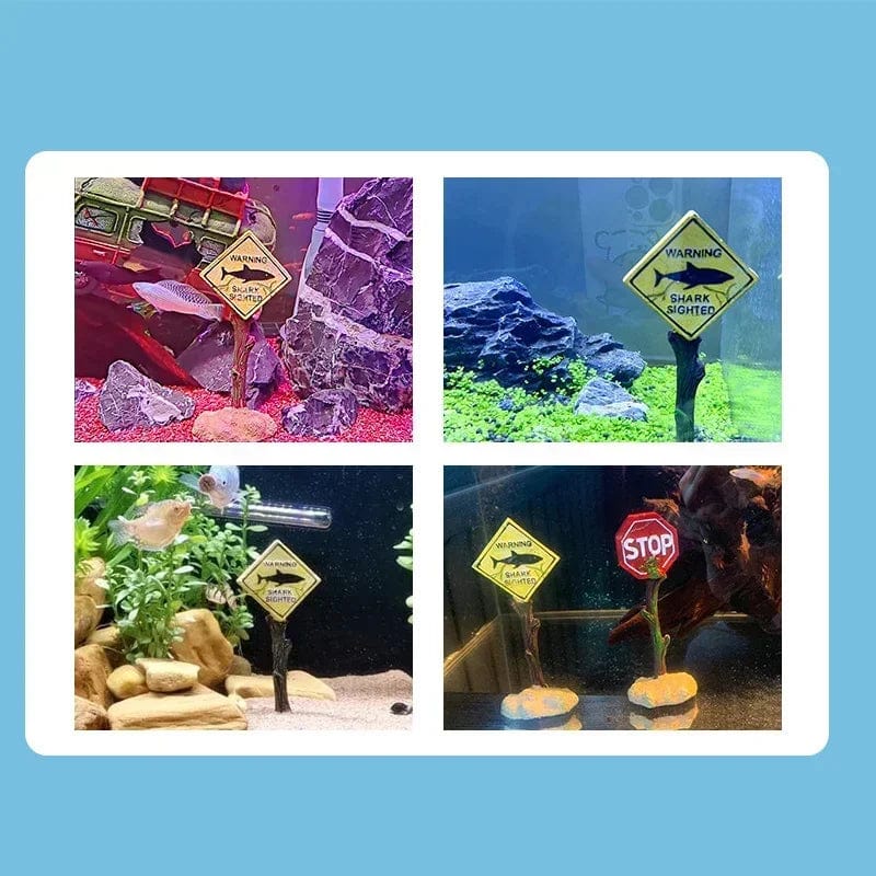 Resin Akvarium Dekorasjoner Ornamenter Kunstig Hai Advarselsskilt Landskapspleie Tilbehør for Fisketank Akvarium Bakgrunn | Luvikno