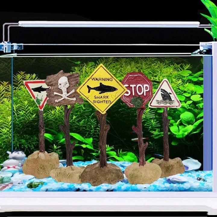 Resin Akvarium Dekorasjoner Ornamenter Kunstig Hai Advarselsskilt Landskapspleie Tilbehør for Fisketank Akvarium Bakgrunn | Luvikno