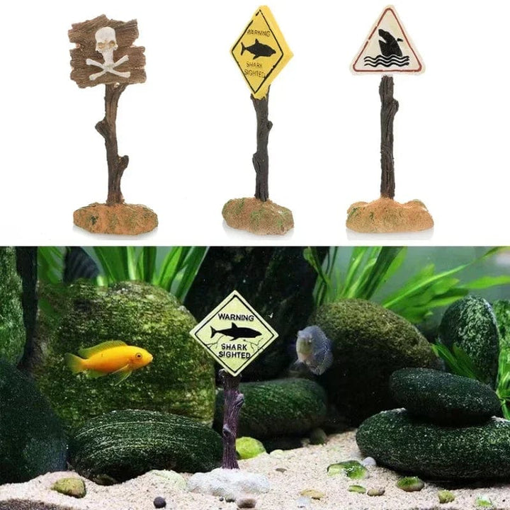 Resin Akvarium Dekorasjoner Ornamenter Kunstig Hai Advarselsskilt Landskapspleie Tilbehør for Fisketank Akvarium Bakgrunn | Luvikno