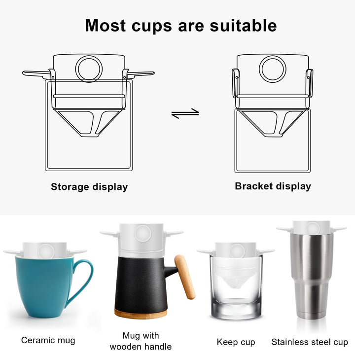 Bærbar sammenleggbar kaffefilter i rustfritt stål gjenbrukbar kaffetrakter | Luvikno