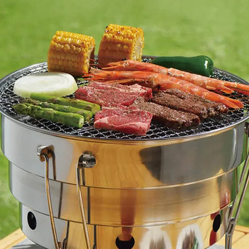Bærbar Utendørs BBQ Grill Rustfritt Stål Bålplass Kullgrill Brenner | Luvikno