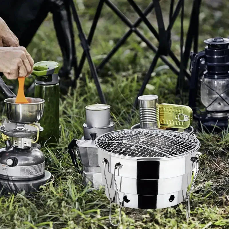 Bærbar Utendørs BBQ Grill Rustfritt Stål Bålplass Kullgrill Brenner | Luvikno