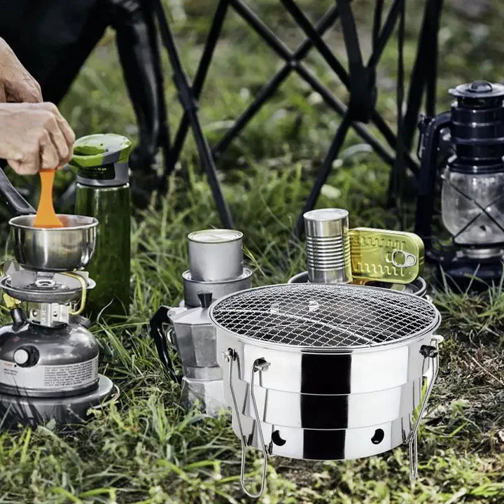 Bærbar Utendørs BBQ Grill Rustfritt Stål Bålplass Kullgrill Brenner | Luvikno