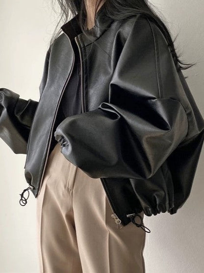 Luvik | Vintage Narukäytävä Vegan Nahkatakki, jossa Kaulus