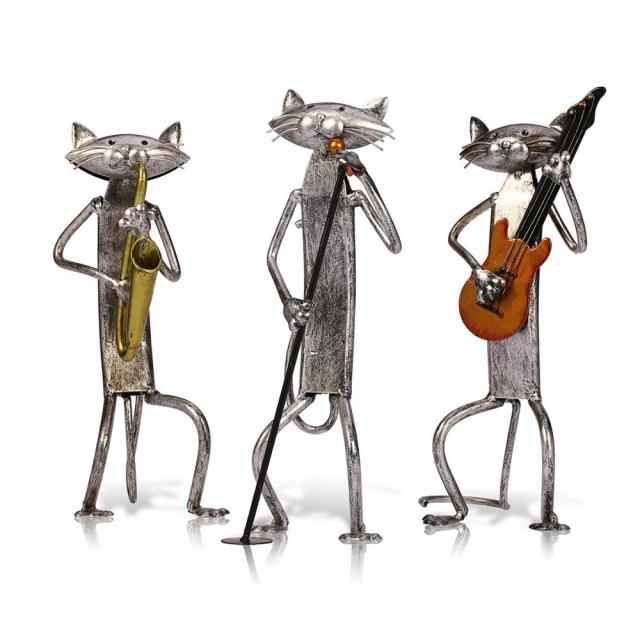 3 Mini Musiker Katter Moderne Skulptur | Luvikno